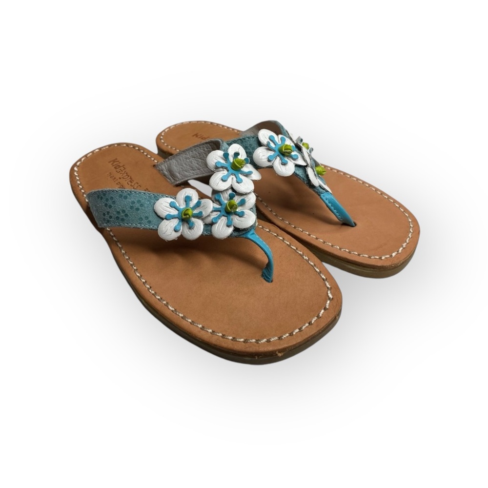 new Kid Express ❉ Martinique Leather Flip Flop Thong Sandal ❉ Turquoise ❉ 12 ❉ - Picture 8 of 16
